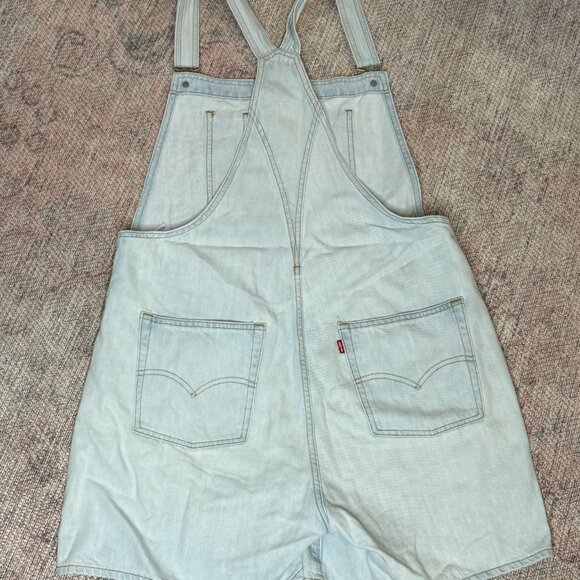 Levi's Shortalls Denim Light Wash Overalls Shorts L - Picture 2 of 4